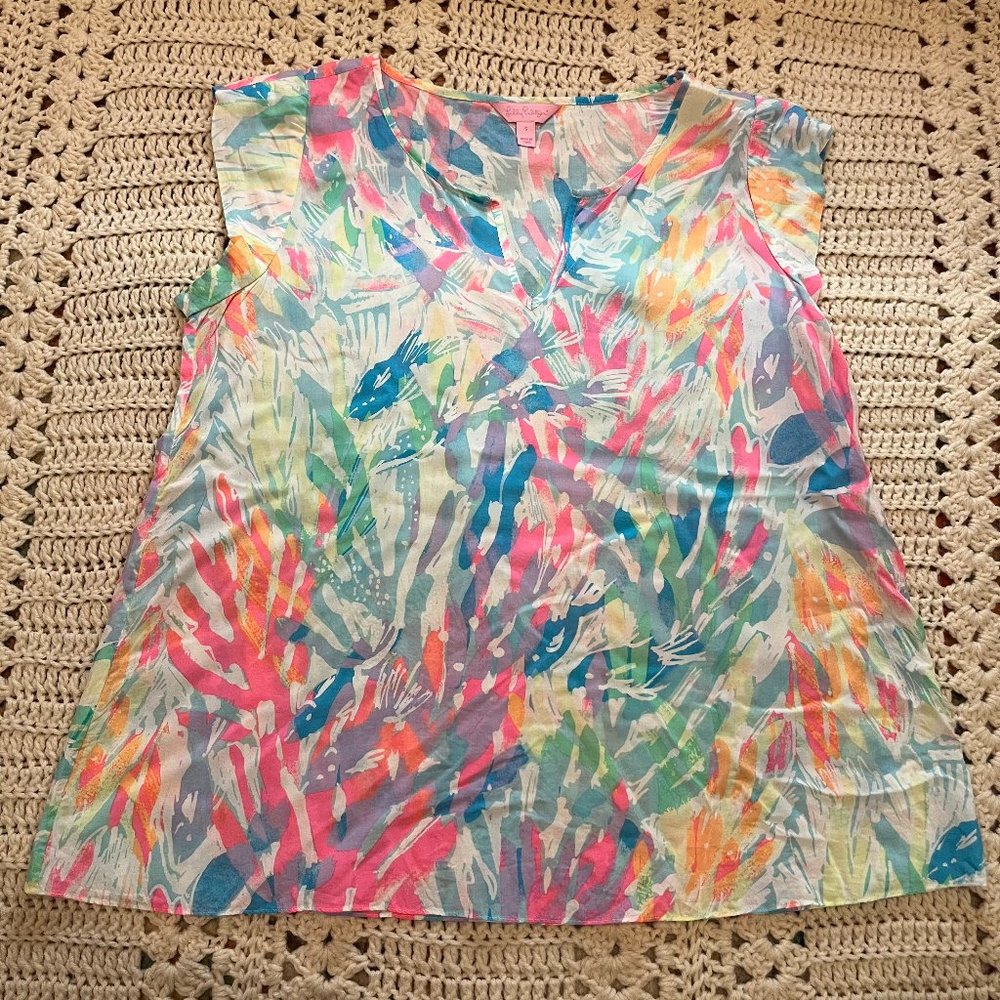 Lilly Pulitzer Shelley Tunic Top in Sparkling Sands Pattern 100% Rayon Sz Small